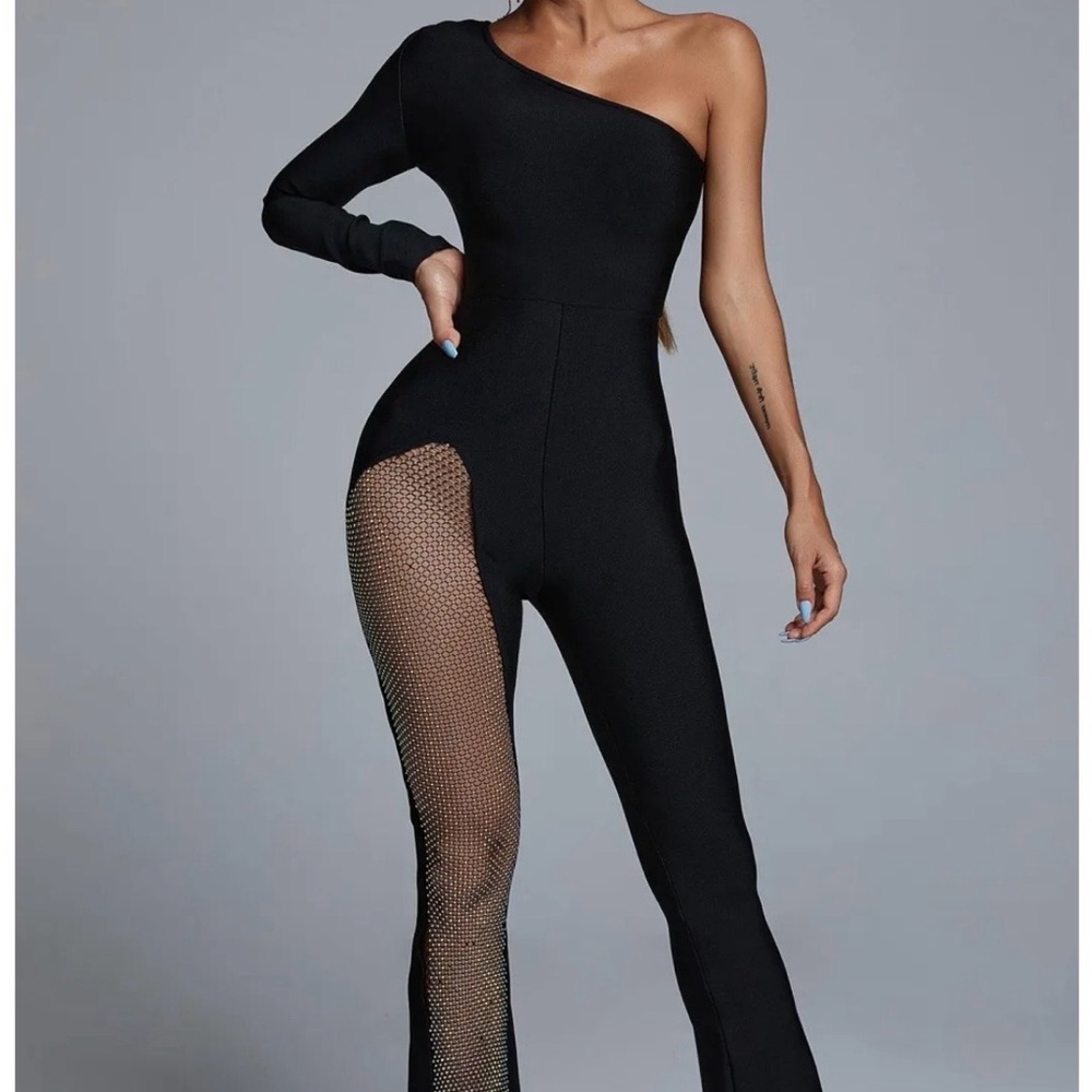 BELLA BARNETT  Kanye One Shoulder Diamond Jumpsuit